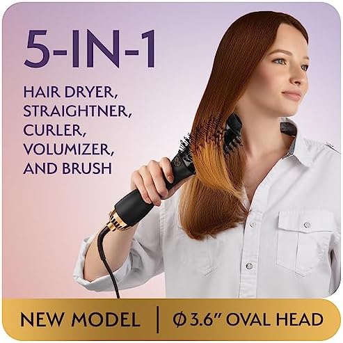 Professional Blowout Hair Dryer Brush, Black Gold Dryer and Volumizer, Hot Air Brush for Women, 75MM Oval Shape (Black Gold)