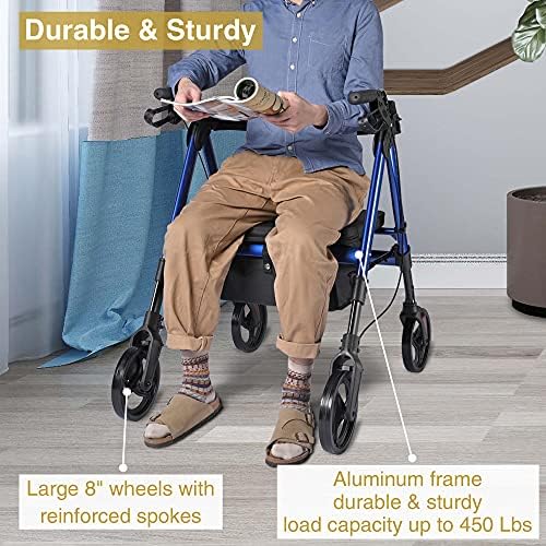 AW Rollator Walker with Seat Foldable, Medical Upright Bariatric Rolling