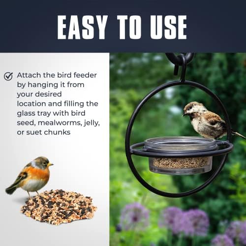 Monarch Abode Hanging Hummingbird Feeders for Outdoors – Single Handcrafted Hanging Glass Hummingbird Feeder with Red Bowl & Perch