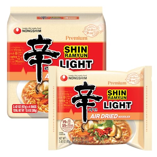 Nongshim Shin Ramyun Light, Air-Dried Korean Ramen Noodles, 4 Pack
