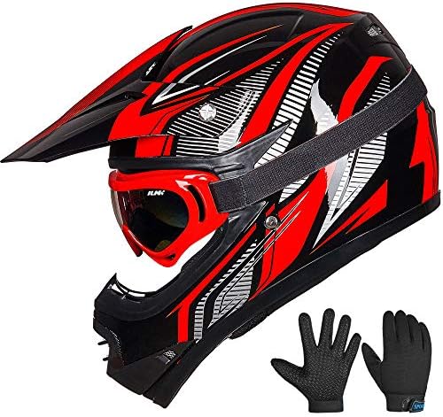 ILM Youth Kids ATV Motocross Helmet Goggles Sports Gloves Dirt Bike Motorcycle Off Road DOT Approved B07 (Youth-L, Matte Black)