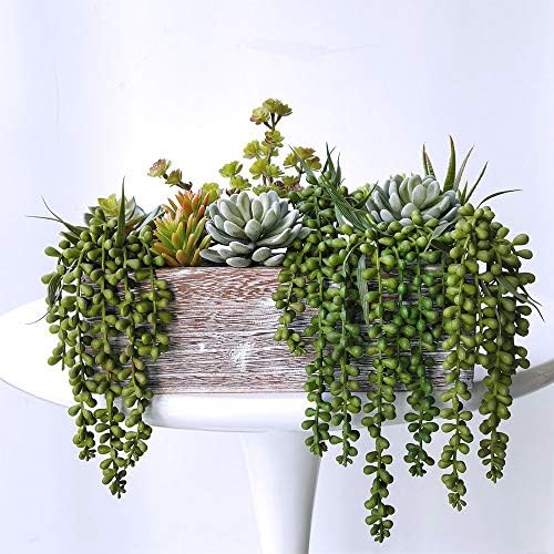 4 pcs Artificial Hanging Succulents Faux Burro's Tail Picks Trailing String of Pearls Succulent Fake Greenery Sprays 13.4" L for Basket Planter
