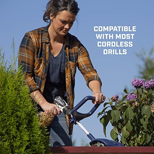 Fusion Drill-Powered Cultivator, Adjustable Tilling Width Up To 8”, Tilling Depth Up To 5.5”, Compatible With Most Cordless Drills