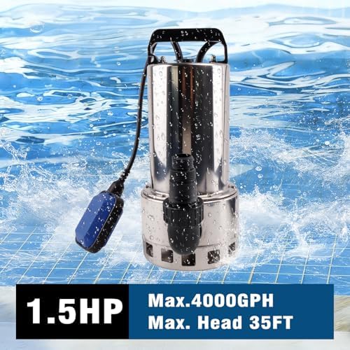1.5HP Sump Pump, 4000GPH High Flow Clean&Dirty Water Pump