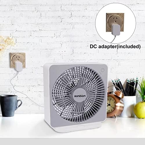 Small Box Fan, 10 inch Window Fan with 3 Speeds Strong Airflow, DC Adapter Square Table Fan for Office Bedroom Living Room Apartment