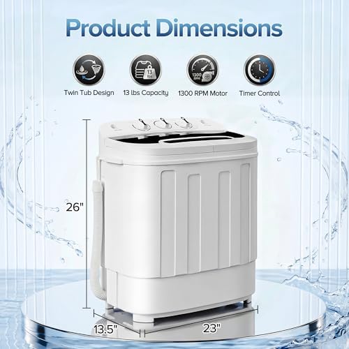 SUPER DEAL Compact Mini Twin Tub Washing Machine 13lbs Capacity Portable Washer Wash and Spin Cycle Combo, Built-in Gravity Drain for Camping