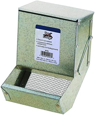 Pet Lodge® Steel Small Animal Feeder with Lid and Sifter Bottom | Cage Rabbit Feeder | Holds Several Days Worth of Food | 5 Inch