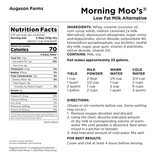 Augason Farms Morning Moo's Milk Alternative Can | 93 Servings, 20 Year Shelf Life, Certified Gluten Free