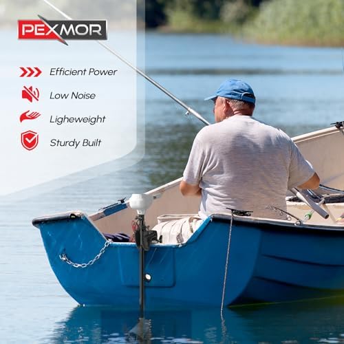 PEXMOR 8 Speed Electric Trolling Motor, Electric Outboard Boat Motor w/Adjustable Handle & LED Indicator, Transom Mounted for Saltwater, Kayak