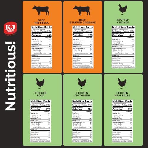KJ Poultry Kosher Ready Meals - (6 Pack Divine Variety - Beef & Chicken) Prepared Entree Fully Cooked