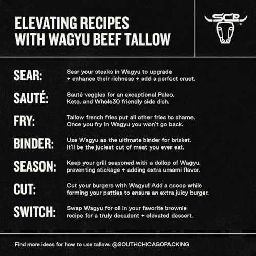 South Chicago Packing 100% Pure Wagyu Beef Tallow, 42 Ounces – Paleo & Keto Friendly Cooking Fat for Searing, Sautéing & Frying