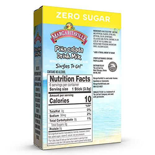 Margaritaville singles to go water drink mix - pina colada flavored, non-alcoholic powder sticks (6 boxes with 6 packets each - 36 total servings), 0.70 ounce (pack of 6)