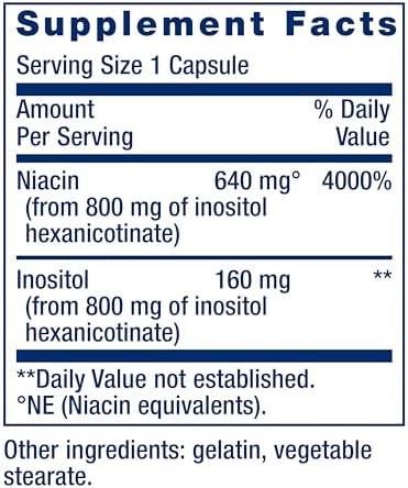 Life Extension No Flush Niacin, B3 for Heart Health, Cholesterol & Energy Support, Non-GMO, Gluten-Free, 100 Capsules