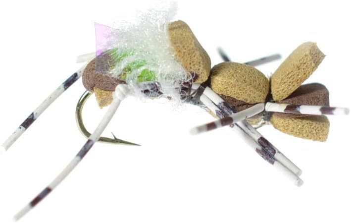 The Fly Fishing Place Trout Fly Assortment - Foam Body High Visibility Grasshopper Dry Fly Collection - 1 Dozen Flies - Hook Size 10 - Fly Fishing