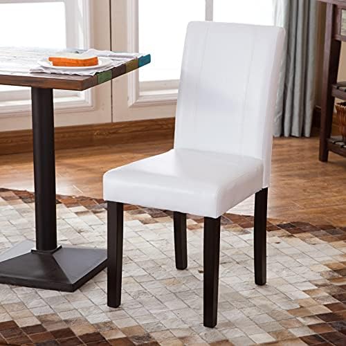 Roundhill Furniture C020BR Urban Style Solid Wood Leatherette Padded Parson Chair, Brown, Set of 2