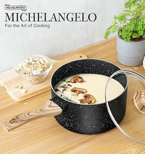 MICHELANGELO 3 Quart Saucepan with Lid, Nonstick Sauce Pan with Lid, Small Sauce Pot, Granite Coating Sauce Pan 3 Quart