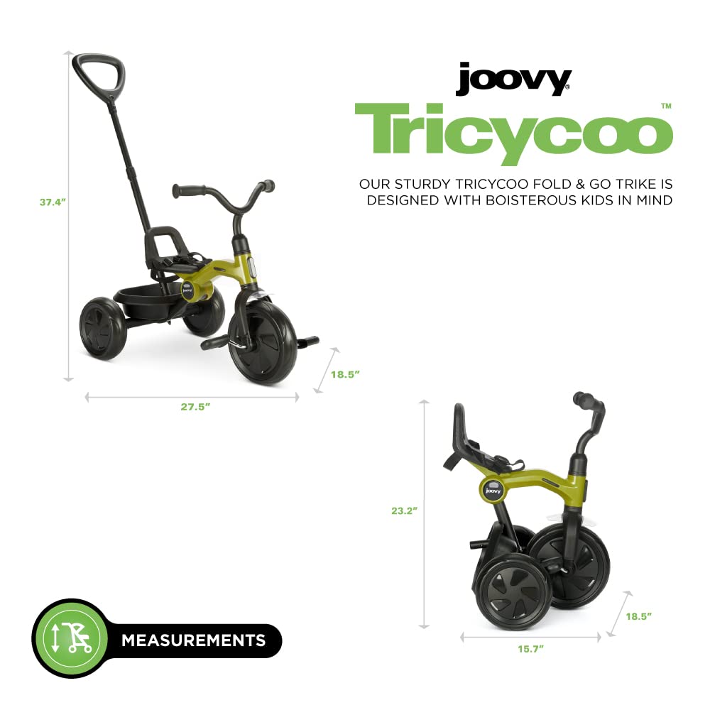 Joovy Tricycoo 4.1 Kids Tricycle with 4-Stages Featuring Extra-Wide Front Tire, Removable and Adjustable Parent Handle, Safety Harness