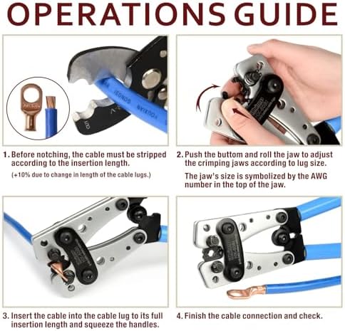 iCrimp Cable Lug Crimping Tool for Heavy Duty Wire Lugs AWG 8-1/0 | Battery Cable Crimper, Battery Terminal, Copper Lugs