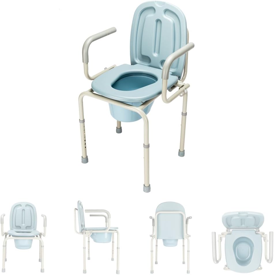 mefeir 450 LBS Drop Arm Bedside Commode Chair, Adjustable Height Toilet Seat with Safety Steel Frame & 8 Quart Pail