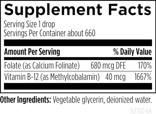 Designs for Health B12 + Folate Drops - Super Liquid Folate with Vitamin B12 as Methylcobalamin - 400mcg Folate + 40mcg Methyl B12 per Drop