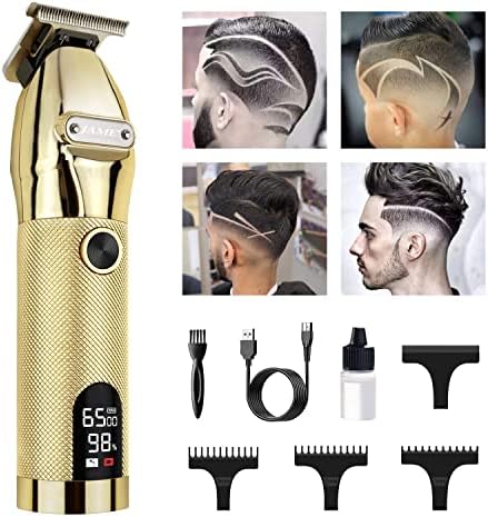 Professional Hair Trimmer Cordless Outlining Trimmer T Liners Clippers for Men Rechargeable LED Display Zero Gapped Trimmers for Barbers（Gold