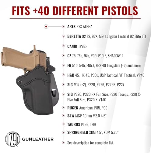 1791 Optic Ready Paddle Holster Fits Sig P320, Beretta 92FS, Walther PDP