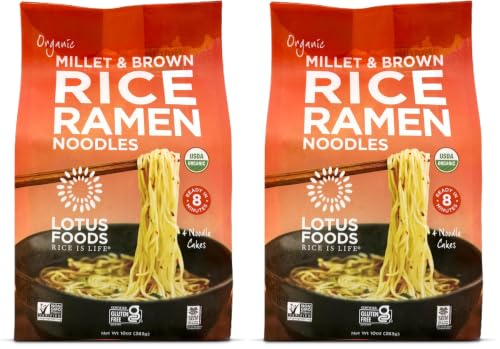 Lotus Foods Organic Millet and Brown Rice Ramen - 10 Oz Bag (Pack of 1) | Noodles, Gluten Free Instant Ramen Noodles, Vegan, Low Sodium, Made with Brown Rice Flour and Millet Flour
