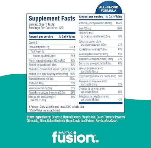 Bariatric Fusion Orange Cream Flavored Complete Chewable Bariatric Multivitamin with Iron for Bariatric Surgery Patients Including Gastric Bypass and Sleeve Gastrectomy - 120 Tablets