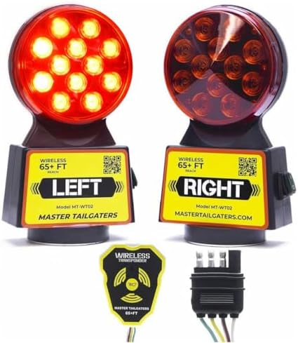 Master Tailgaters Wireless Trailer Tow Lights | Multi Functional Signal Lights | Sturdy Magnetic Mount | 65 Feet Range | 4 Pin Flat Connection