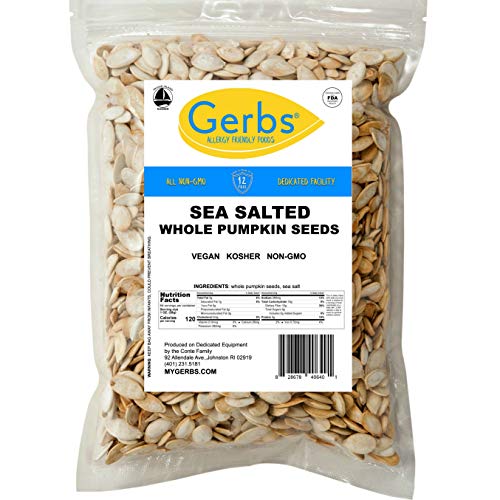 Gerbs Sea Salted Whole Pumpkin Seeds 4 lbs. | Small Batch Roasted, In-Shell, 10.5 mm | Naturally Crunchy & Mild | Top 14 Allergen-Free