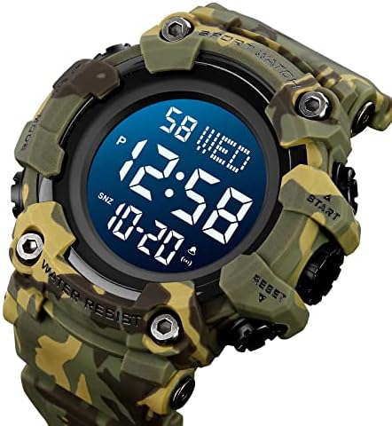 FANMIS Men's Digital 50M Waterproof Electronic Sport Watch Rubber Band Army Military 24H Time LED Light 164FT Water Resistant Calendar Date Day Watches