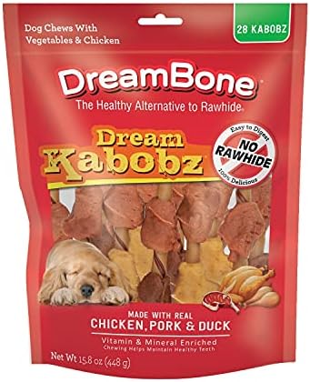 DreamBone Kabobz Rawhide-Free Dog Treats With Real Protein, 18 Count | Daily Chew, Digests Safely and Completely, Made With Real Chicken, Duck, Pork and Veggies, For Adult Dogs