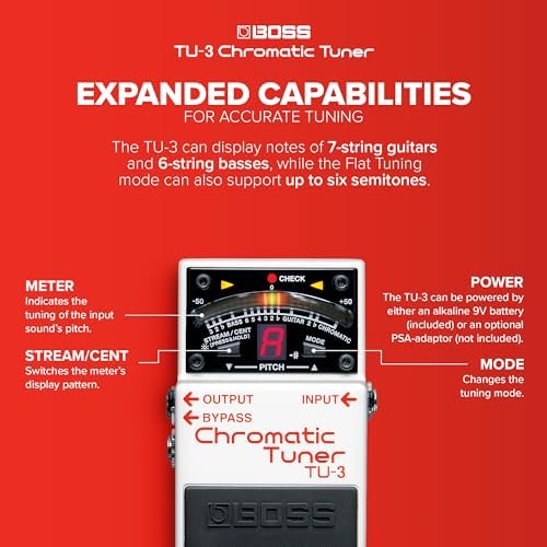 BOSS TU-3 Compact Chromatic Tuner | Perfect for Guitar & Bass | Industry-Standard Performance | Tank-Tough BOSS Stompbox Body | 21-Segment LED Meter