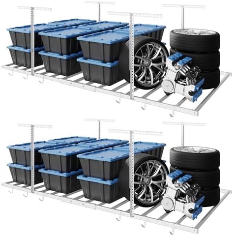 FLEXIMOUNTS 4x8 Overhead Garage Storage Rack, Without Decking, Black