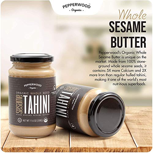 Organic Whole Sesame Tahini Paste - Bulk 6.6lb Bucket - Unhulled & Stone-Ground - Silky Smooth Texture in Hummus, Dips, Dressings - Unsalted, Nut-Free