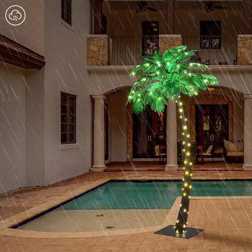 Lightshare 7 Feet Palm Tree 152LED Lights Artificial Fake Tree Decoration for Tiki Bar Outside Patio Porch Pool Christmas Nativity