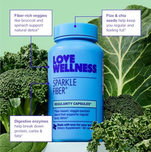 Love Wellness Sparkle Fiber| Fiber Supplement with Digestive Enzymes| 90 Ct