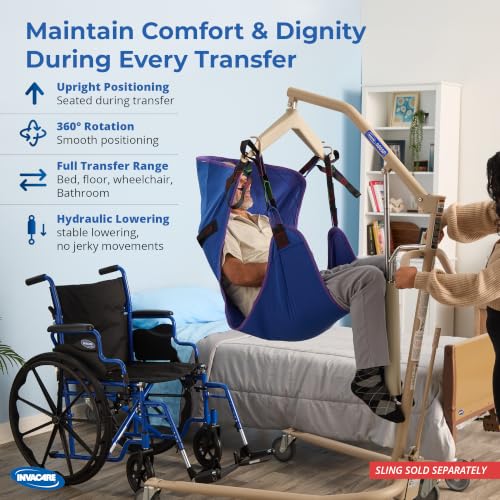 Invacare Hydraulic Patient Lift, Lightweight Transfer Lift Chair with 450 lb Weight Capacity, Bent Mast for Safer Transfers, 6-Point Padded Swivel Bar
