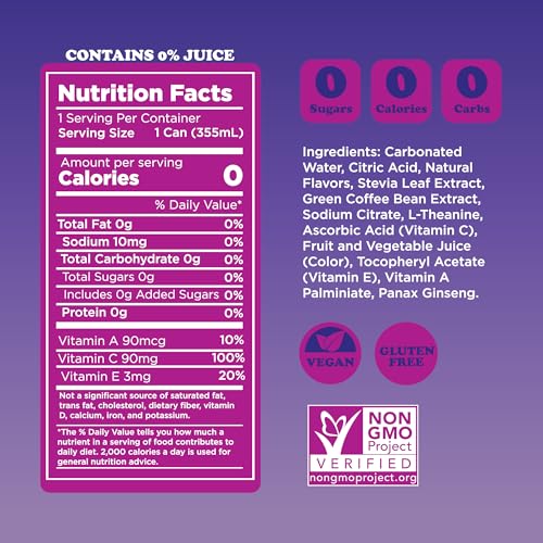 FEEL Variety Pack – Zero Sugar Sparkling Energy Drink – 3 Flavor Assortment, 140mg Plant-Based Caffeine from Green Coffee Beans + L-Theanine – Vitamin C, Vegan, Non-GMO – 12 Pack (12 Fl Oz Cans)