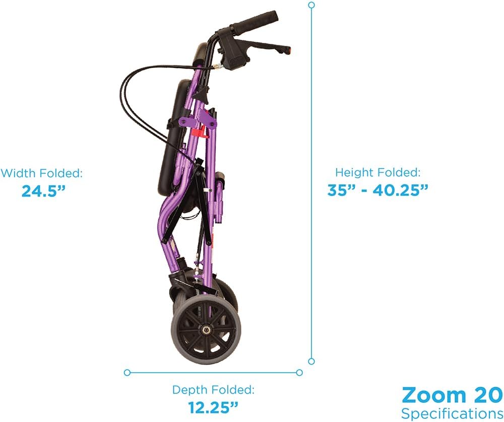 NOVA Zoom 22 Rollator Walker for Seniors, Rolling Walker with Locking Hand Brakes, Padded Seat & 8" Wheels, Lock N Load for Easy Transport & Storage, Adjustable Height 5'5"–6'1", Red