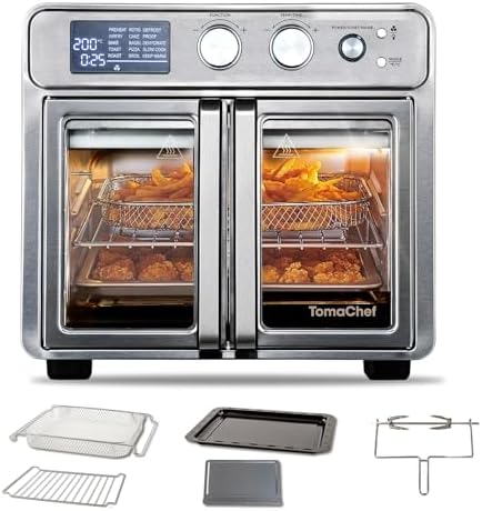 TomaChef 26QT French Door Air Fryer Oven Combo, 15-in-1 | 15 Cooking Functions and Digital Controls, 30 Recipes & 5 Accessories