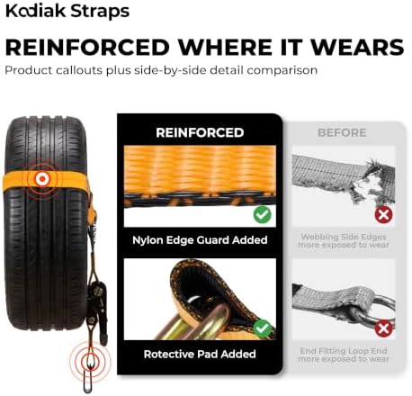 Adjustable Vehicle Tire Tie Down Straps Kit– 4pk Heavy Duty Tire Straps with Snap Hooks 10