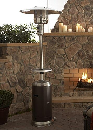 Hiland HLDS01-SSHGT 48,000 BTU Propane Patio Heater with Wheels and Table, Large, Hammered Bronze/SS
