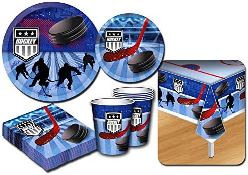 Deluxe Hockey Theme Party Supplies Set for 20 People, Includes 20 Large Plates, 20 Small Plates, 20 Napkins