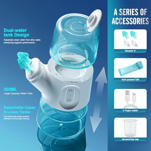 MAOEVER Nasal Irrigation System – Sinus Rinse Machine with Dual Water Tank, Automatic Waste Collection & Adjustable Water Flow