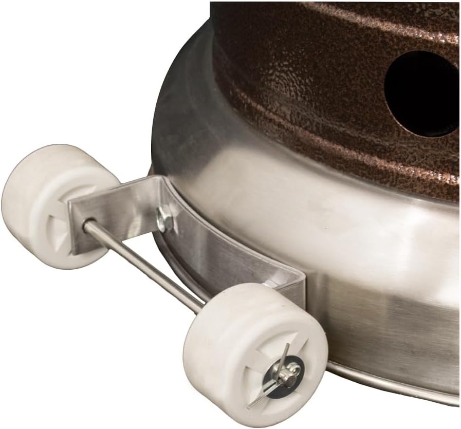 Hiland HLDS01-SSHGT 48,000 BTU Propane Patio Heater with Wheels and Table, Large, Hammered Bronze/SS