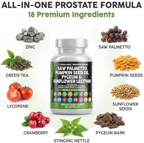Clean Nutraceuticals Saw Palmetto Pumpkin Seed Oil Pygeum Sunflower Lecithin Stinging Nettle Cranberry - Prostate Supplements for Men with Lycopene