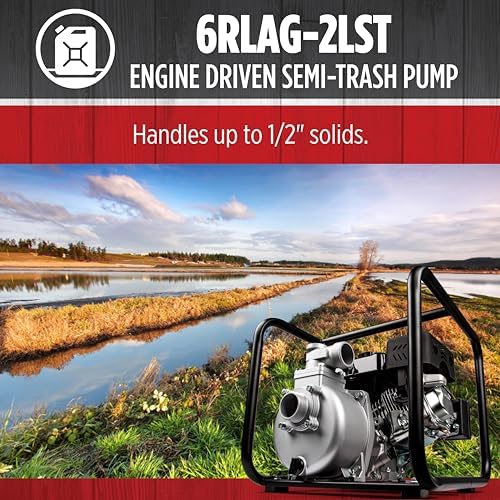 Red Lion 6RLAG-2LST Semi-Trash Gas Powered Transfer Pump, 150 GPM, 208cc