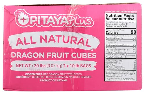 Pitaya Foods Individually Quick Frozen (IQF) Dragon Fruit Cubes 20 lb Bulk – Tropical Superfood for Smoothies & Smoothie Bowls