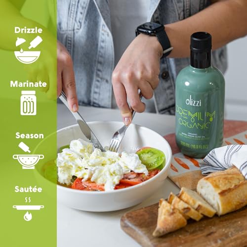 Olizzi Premium Organic Olive Oil Extra Virgin - Award Winning, Early Harvest, Polyphenol Rich, First Cold Pressed, USDA Organic Certified, Kosher